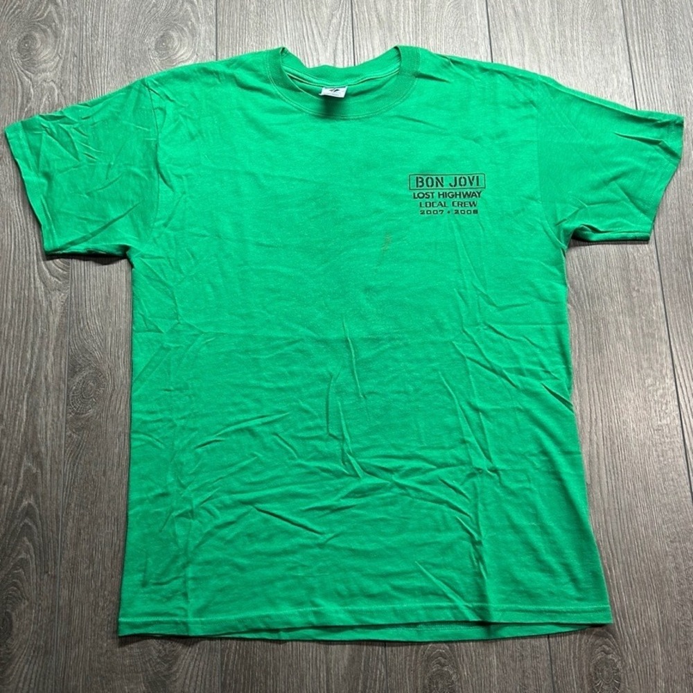 Bon Jovi Lost Highway Tour 2007 2008 Local Crew Large T-Shirt Green Mens